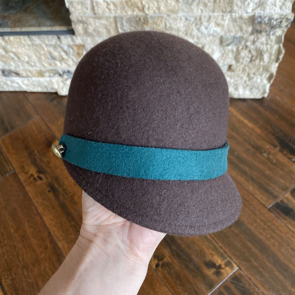 Janie and Jack Brown Wool Cloche Hat with Teal Band